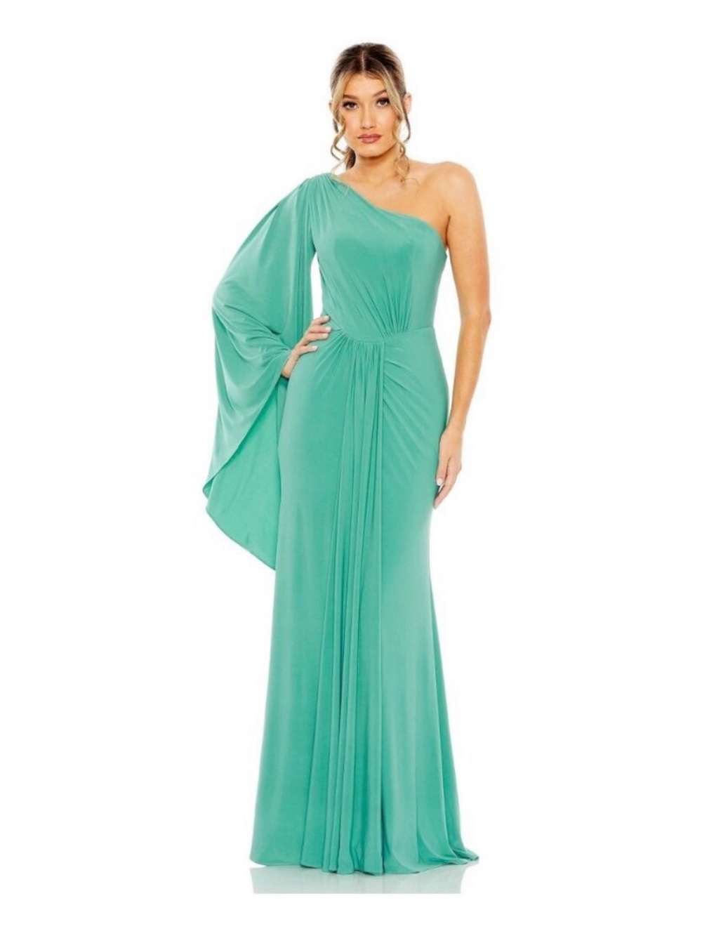 NWT Mac Duggal One Shoulder Gown with Center Fabric Detail Spring Green 2 #A0099